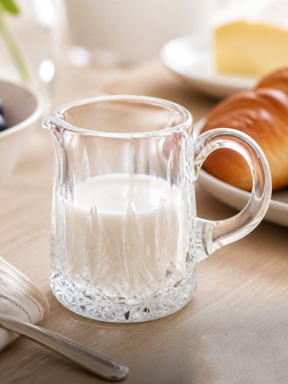 Vintage Small Crystal Glass Jug for Milk, Cream